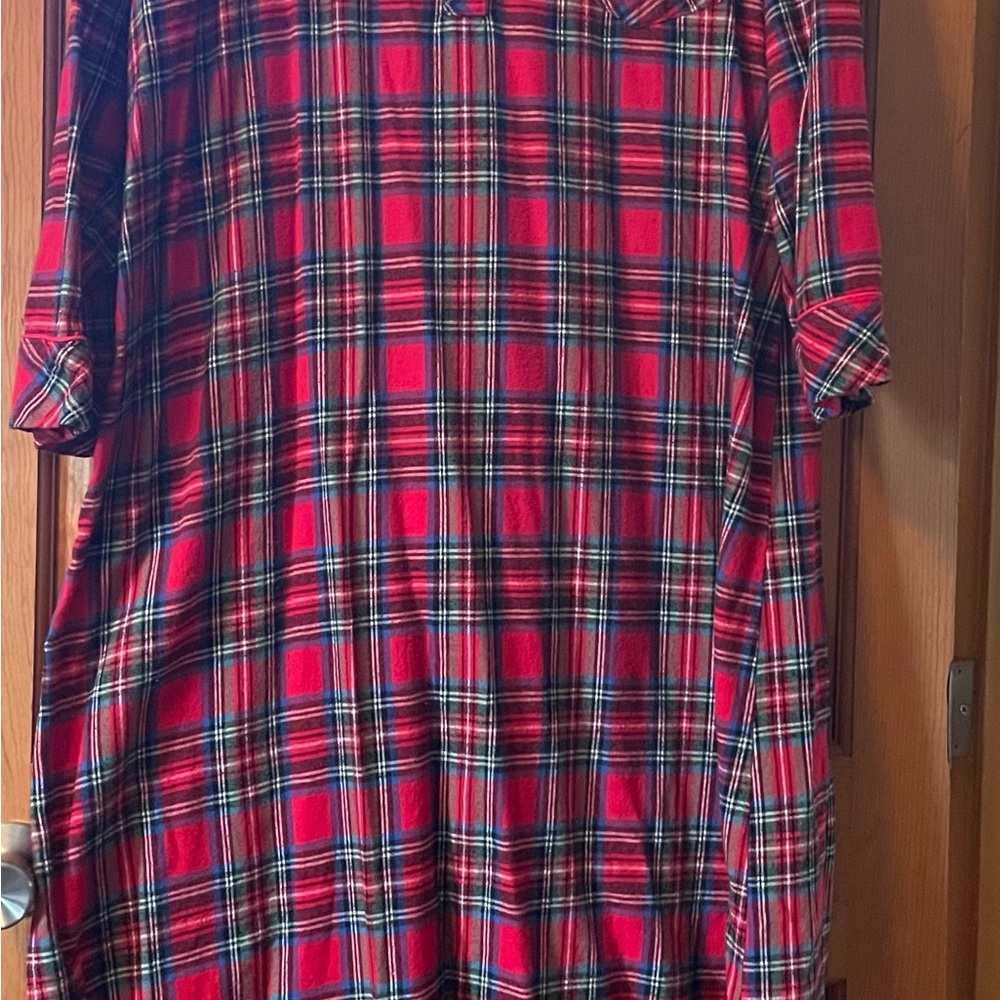 Long plaid, long sleeve women’s night gown.